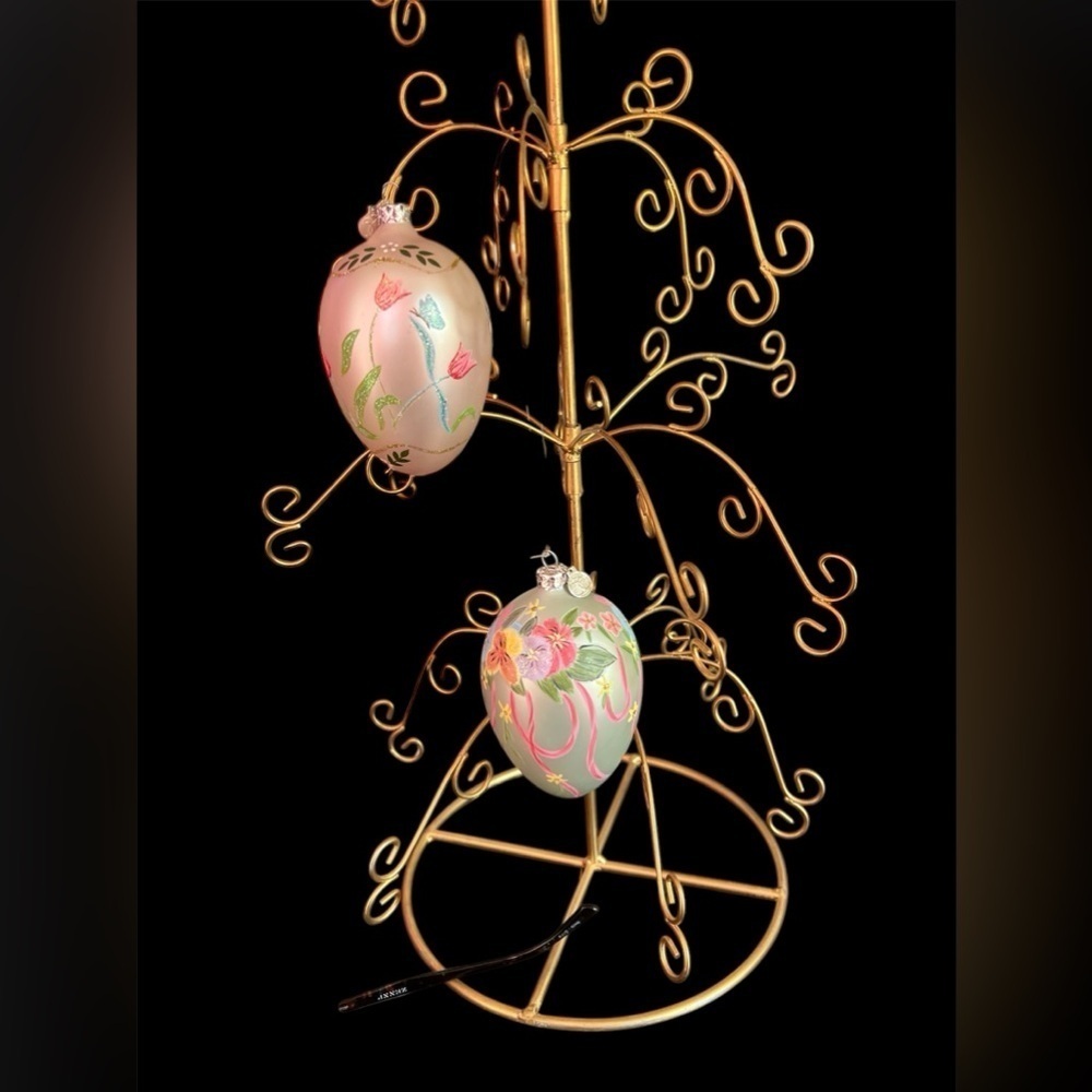 Dept 56 Holiday Decorated Hand Painted Eggs Shaped Ornament Easter Christmas 2pc